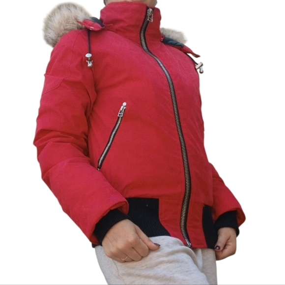 Storm Mountain Down Filled Faux Fur Winter Coat Red Black Small - Picture 3 of 4